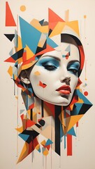 Minimal abstract geometric illustration portrait. Fashion and design concept. Art portraits idea. With copy space.
