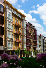 View of colorful Bilbao city streets in sunny summer day, Spain..