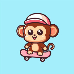 cute monkey playing skateboard cartoon vector icon illustration