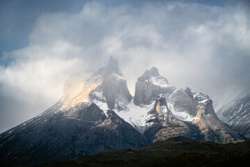 cuernos del paine in the floating clouds