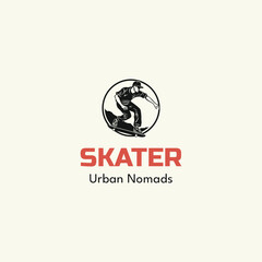 Figure skater silhouette male logo design vector