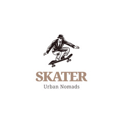 Figure skater silhouette male logo design vector