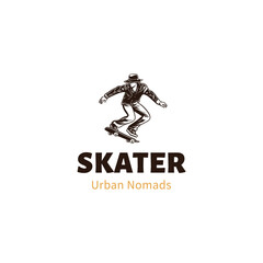 Figure skater silhouette male logo design vector