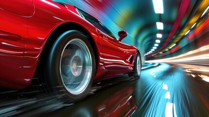 Red Sports Car Driving Through Tunnel - Fast Thrilling and Generative AI