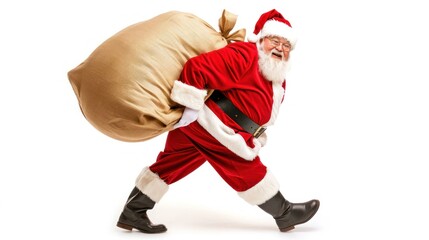 Santa Claus Carrying Sack A Man Dressed as Santa Claus With a Sack. Generative AI