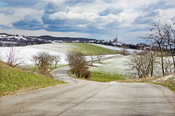 Slovakia - The road in the spring country of Plesivecka Planina plateau. - obrazy, fototapety, plakaty