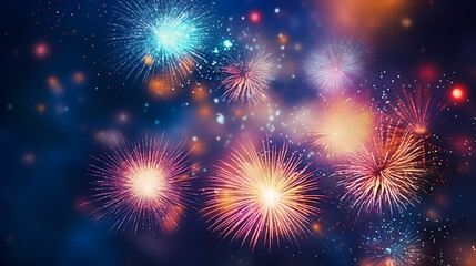 Fototapeta premium Happy New Year, burning fireworks with bokeh light background