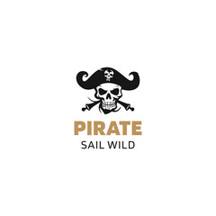 Pirate skull emblem logo vector illustration