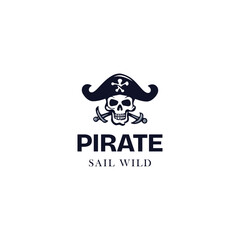 Obraz premium Pirate skull emblem logo vector illustration
