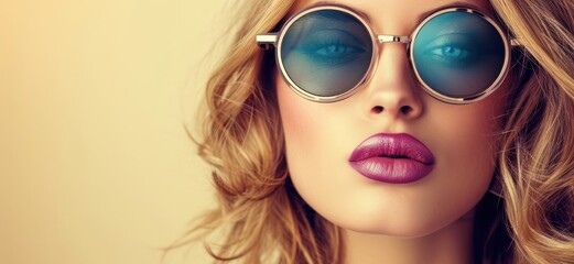 Woman Wearing Round Glasses and Purple Lipstick Generative AI