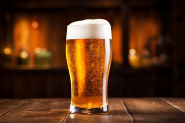 The perfect pour: A frosty Pale Ale beer set against the backdrop of a vibrant pub scene