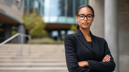 Woman With Glasses Standing in Front of Building Generative AI