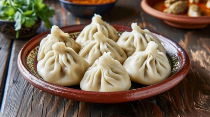 Georgian khinkali on a white plate