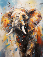 Acryl Abstract - Elephant Painting on Blue Background