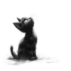 Doodle of a young black cat on a white background