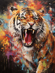 Acryl Abstract - A Roaring Tiger Painting