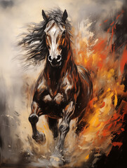 Acryl Abstract Horse Running Through Fire