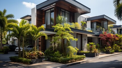 Fototapeta na wymiar Modern luxury house with minimalist landscape design