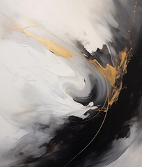 Abstract painting white black and gold - obrazy, fototapety, plakaty