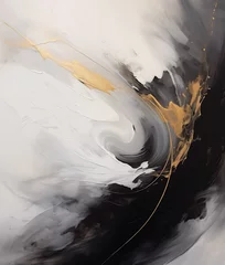 Poster Abstract painting white black and gold © Han