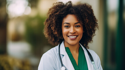 Medical Professional African American Woman Outside - obrazy, fototapety, plakaty