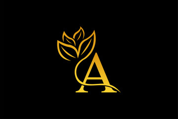 letter A logo design with luxurious gold and elegant floral ornaments. monogram A. icon A flourish. logo for business, company, boutique, salon, beauty, restaurant, brand, etc
