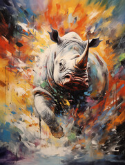 Acryl Abstract Rhino Running Through Water