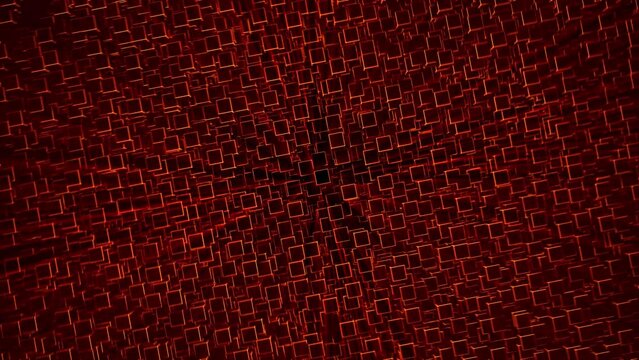a lot abstract shiny squares strokes flying and replicate around. Glowing bright rays from shapes