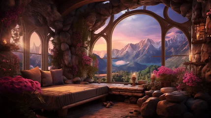 Foto op Plexiglas Fantasie landschap Dreamy large window elf room