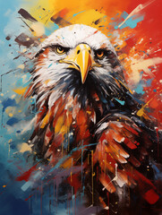 Acryl Abstract Majestic Eagle Painting on Blue Background