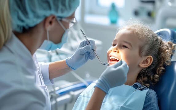 Happy child with a dentist - a friendly interaction between an child patient and a dental professional, highlighting good dental care