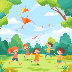 Obraz na płótnie Canvas Joyful Park Picnic: Animated Kite Festivities