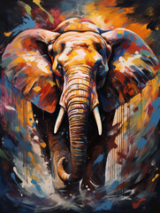 Acryl Abstract Elephant Painting on Black Background
