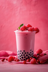 color pop pastel bubble tea drink iced refreshment beverage juice smoothie with tapioca pearls asian sweet shake in plastic cup with straw trendy hipster with light background copy space