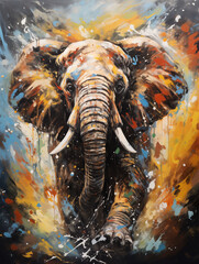 Acryl Abstract Painting of Elephant on Black Background
