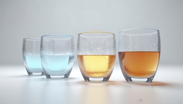 Group of various glasses on white background with copy space  3d rendered 3d illustration  created with generative ai