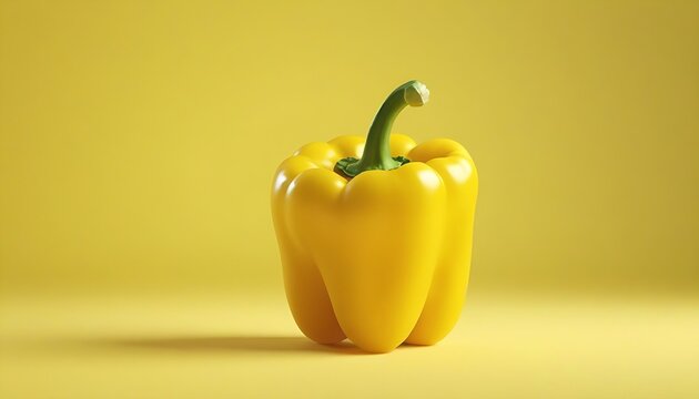 Green yellow pepper on yellow background with copy space  3d rendered 3d illustration created with generative ai