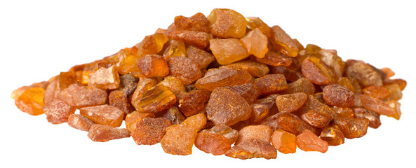 Crushed amber isolated on white background