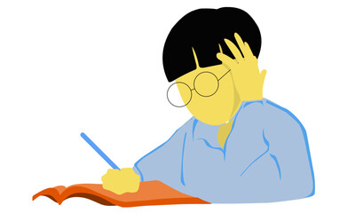 Illustration of a design flat of a boy studying. Perfect for poster elements, presentations, children's books, textbooks
