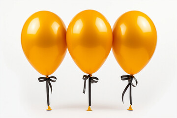 Row of yellow balloons on white background.