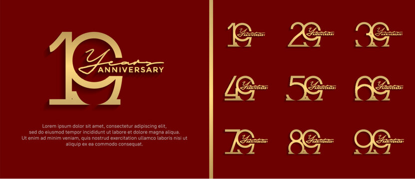 set of anniversary logo gold color on red background for celebration moment