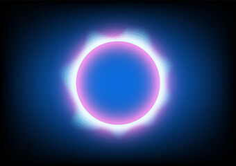Blue and violet circle center cyberspace on black background. Technology background.