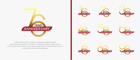 set of anniversary logo gold color and red ribbon on white background for celebration moment