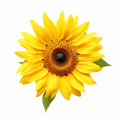 Ripe sunflower with yellow petals and dark middle, isolated on white background