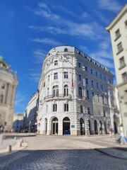 Fototapeta na wymiar Austria Vienna city buildings infrastructures along Rhine river and Danube river 