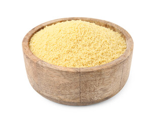Raw couscous in bowl isolated on white
