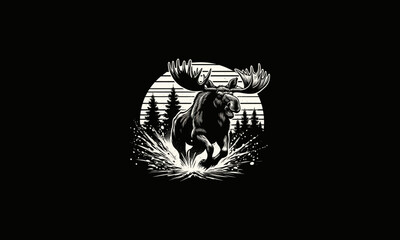 moose angry running on forest vector artwork design