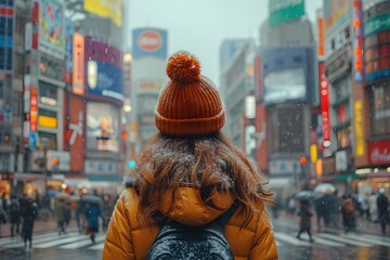 Obraz premium 都会の街と街並みの女性