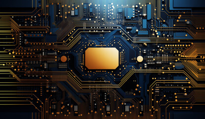Fototapeta premium a digital motherboard with a golden focus, in the style of abstract geometric