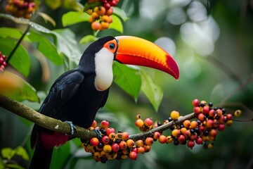 Toucan sitting on branch with berries
